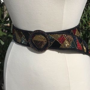 Vintage beaded belt multicolored gold red blue green bronze